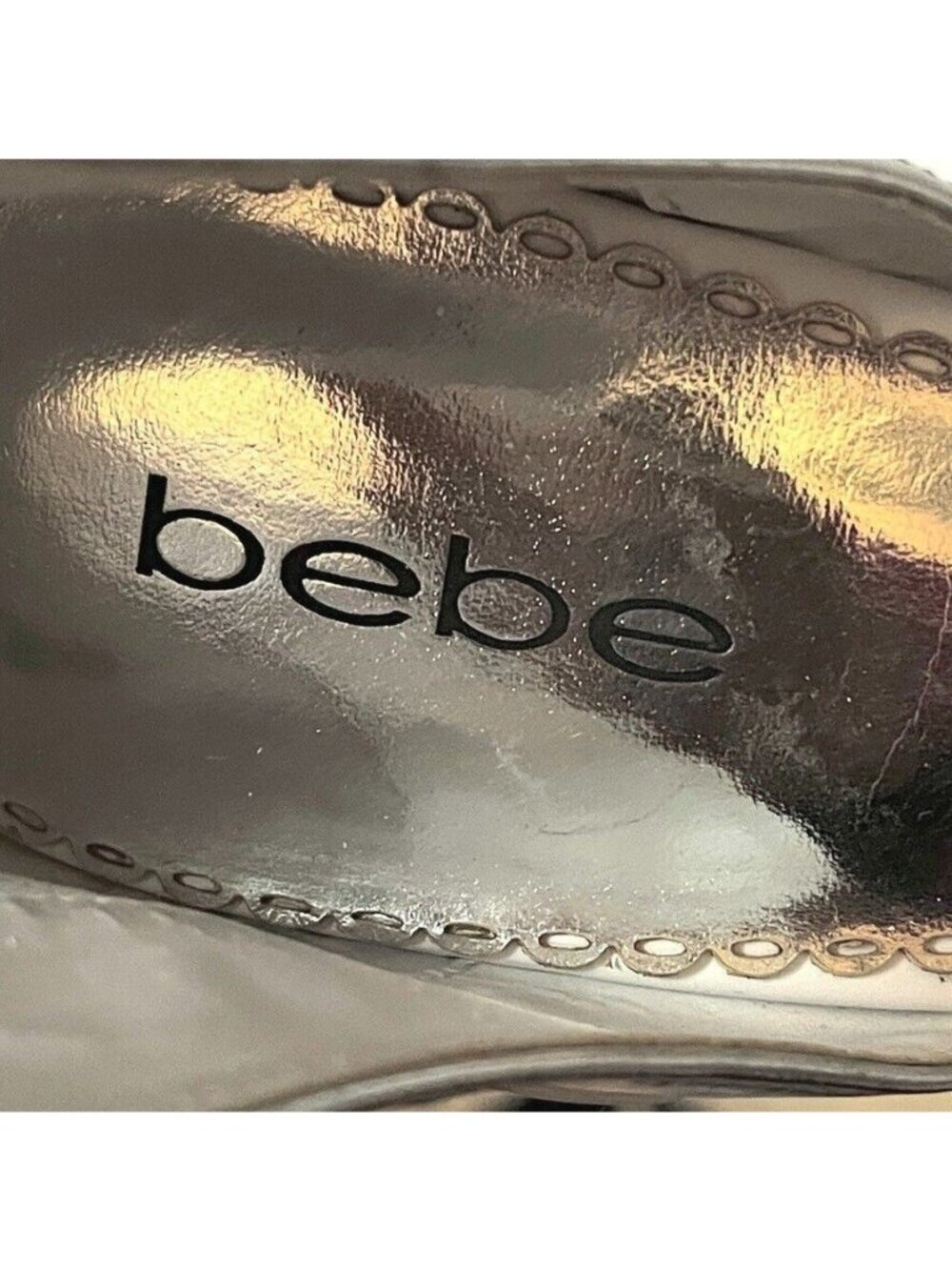 Bebe White & Silver Strappy Leather Platform Heels With Ankle Strap - Size 9 - Picture 5 of 12